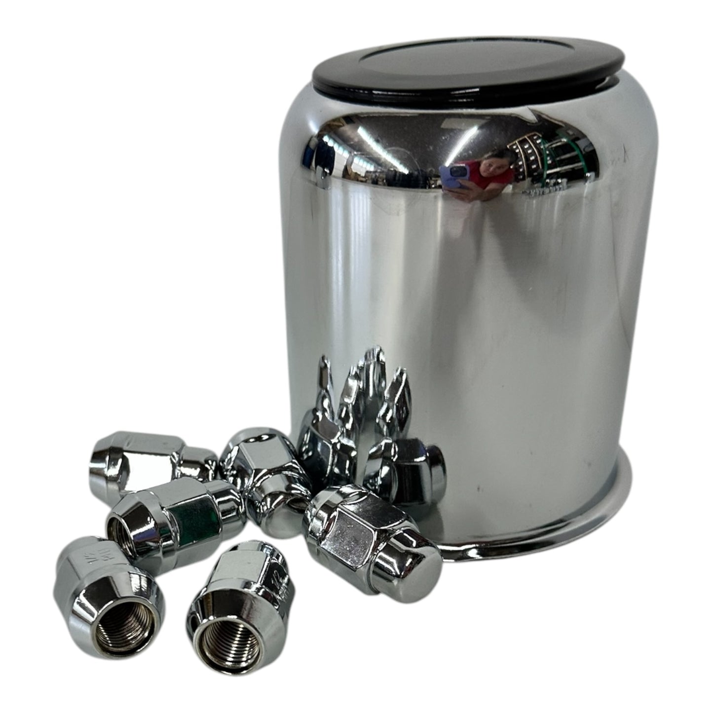 1 Trailer Wheel Cap and Lug Set - Steel Chrome Cap w/ Chrome Lugs 3.75" Center