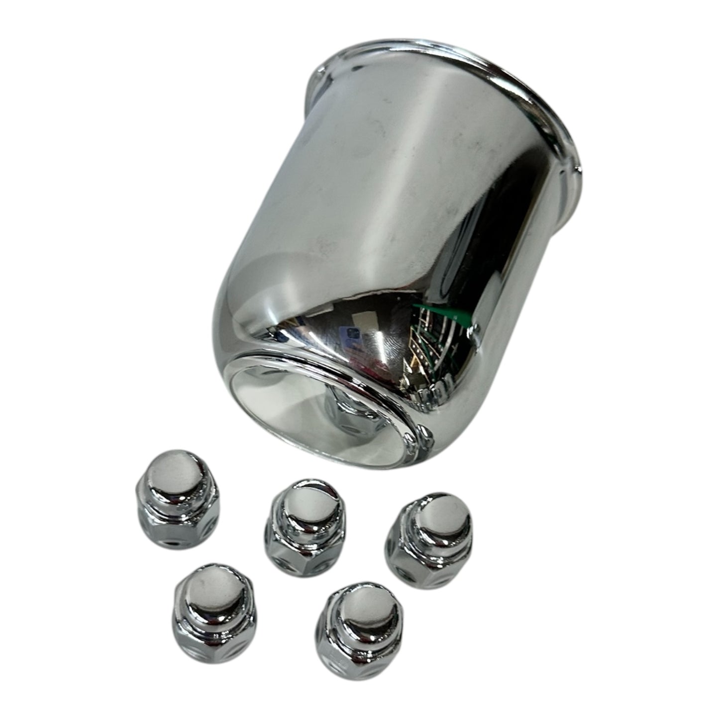 1 Trailer Wheel Cap and Lug Set - Steel Chrome Cap w/ Chrome Lugs 3.19" Center