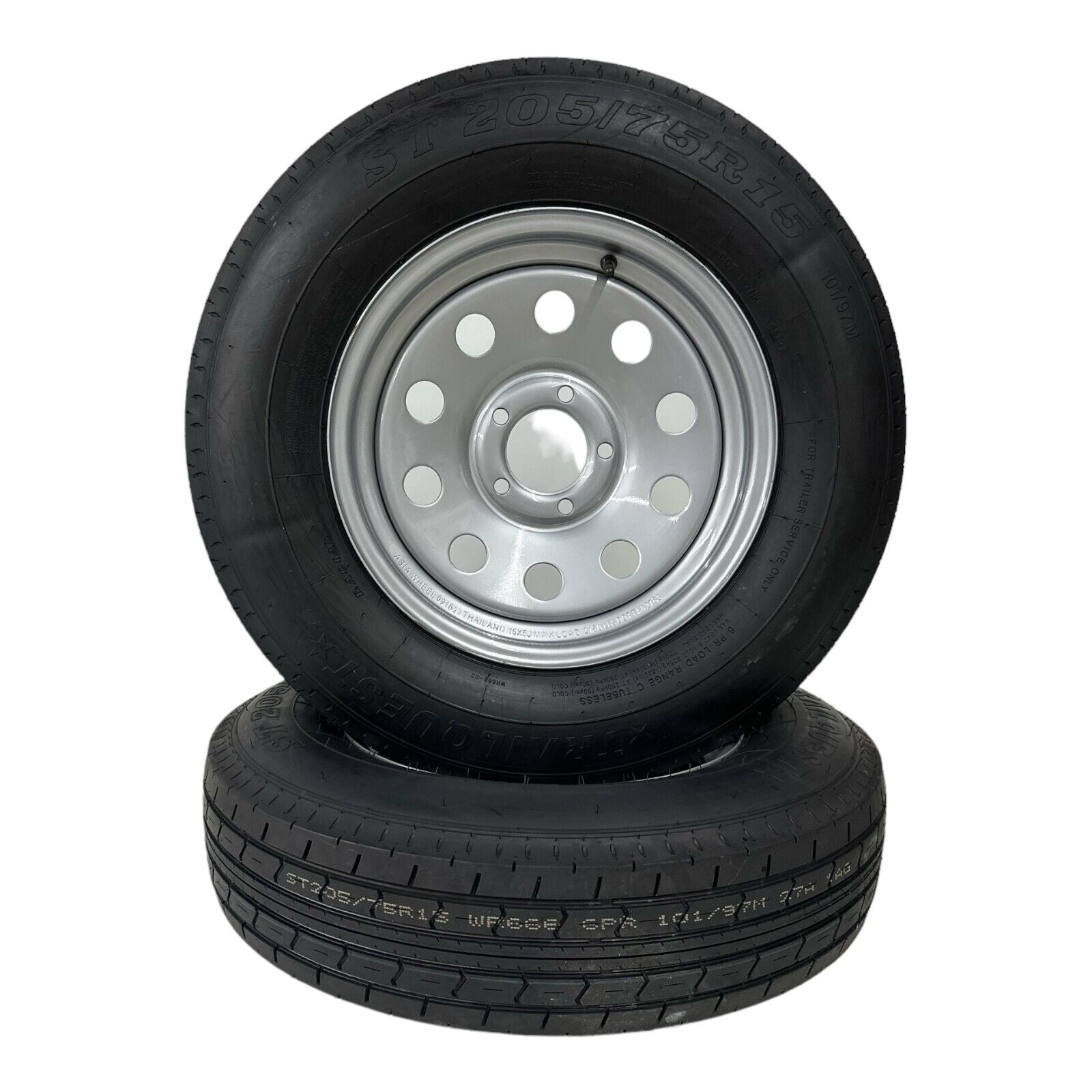 2-Pk TrailQuest ST205/75R15 Radial LRC 5 Lug 5x5” Modular Wheel Silver ...