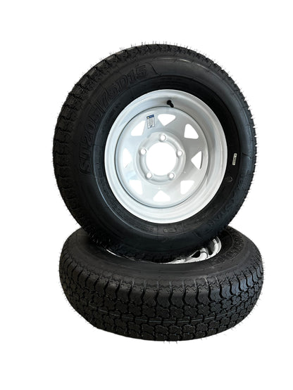 2-pack Tex Star ST205/75D15 LRC Bias 6 Ply 5 Lug 5x5.5"  White Spoke Wheel