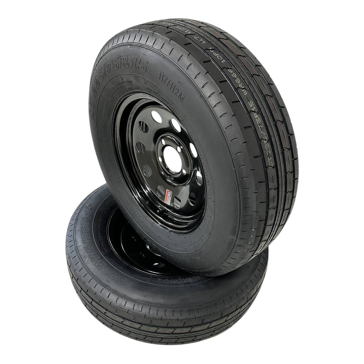 2-PK TrailQuest ST225/75R15 Radial LRE 5 Lug 5x4.5" Modular Black Rim