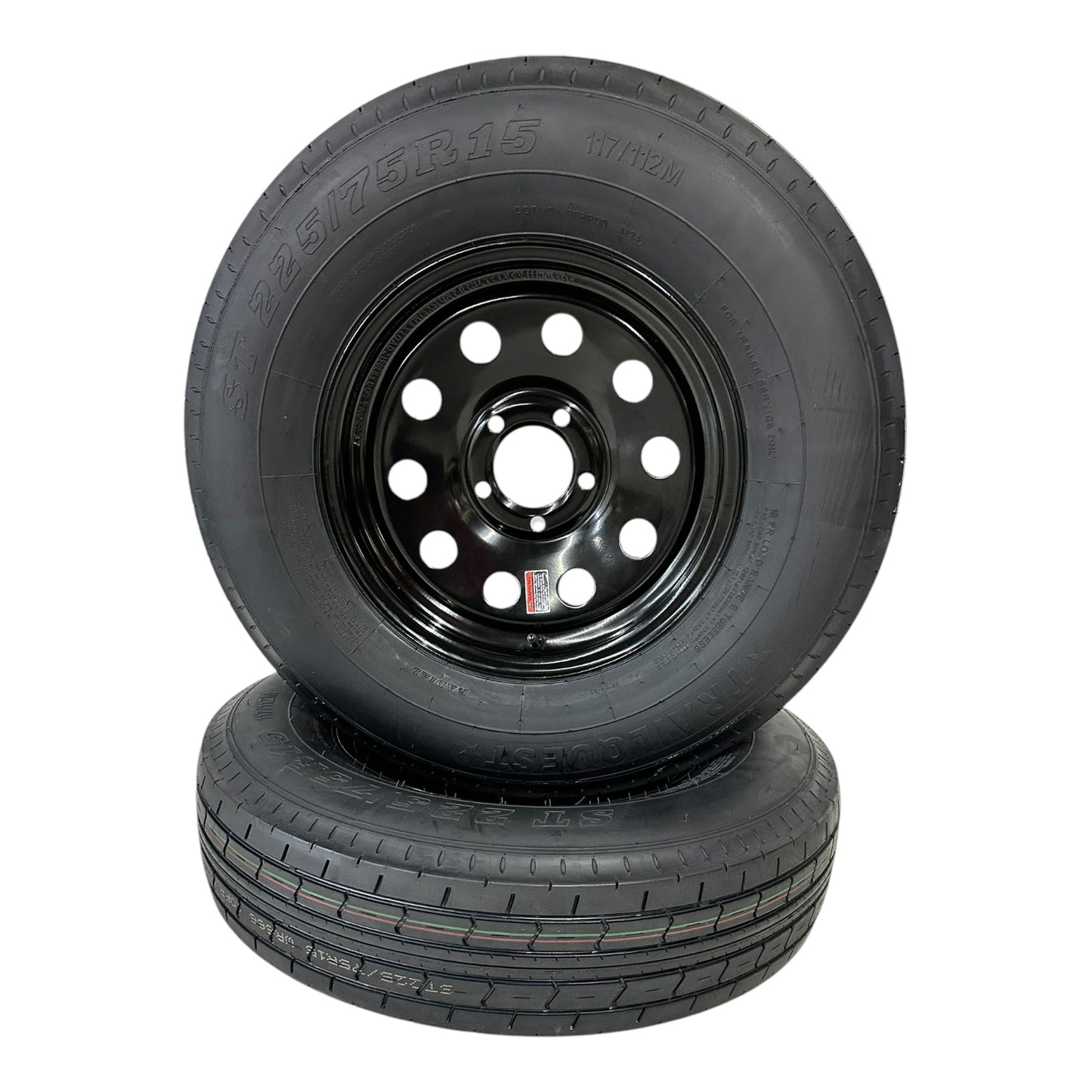 2-PK TrailQuest ST225/75R15 Radial LRE 5 Lug 5x4.5" Modular Black Rim