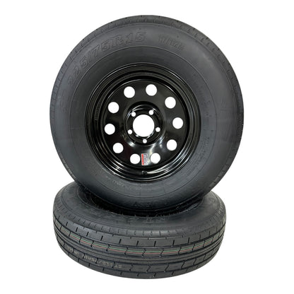 2-PK TrailQuest ST225/75R15 Radial LRE 5 Lug 5x4.5" Modular Black Rim