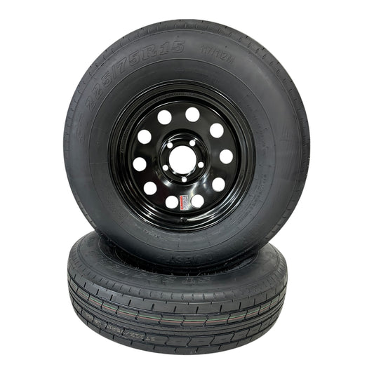 2-PK TrailQuest ST225/75R15 Radial LRE 5 Lug 5x4.5" Modular Black Rim