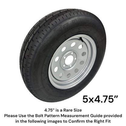 TrailQuest ST205/75R15 Radial Trailer Tire, Load C, Modular 5 lug , 5x4.75" Silver Rim, New