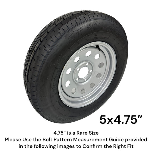 TrailQuest ST205/75R15 Radial Trailer Tire, Load C, Modular 5 lug , 5x4.75" Silver Rim, New